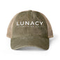 Washed Mesh-Back Ponytail Hat with white LUNACY embroidery