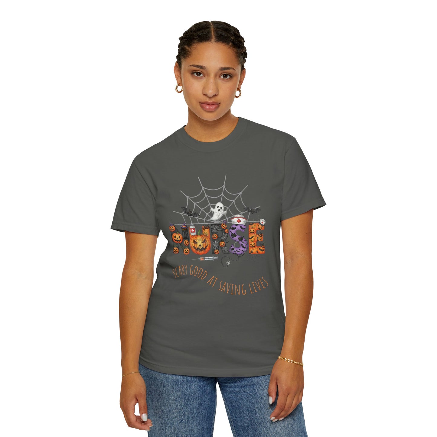 Halloween Nurse RN Garment Dyed Tee