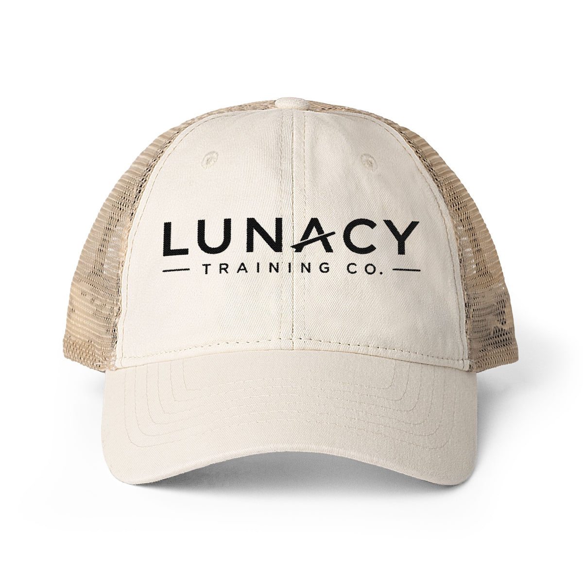 Washed Mesh-Back Ponytail Hat with Black LUNACY embroidery