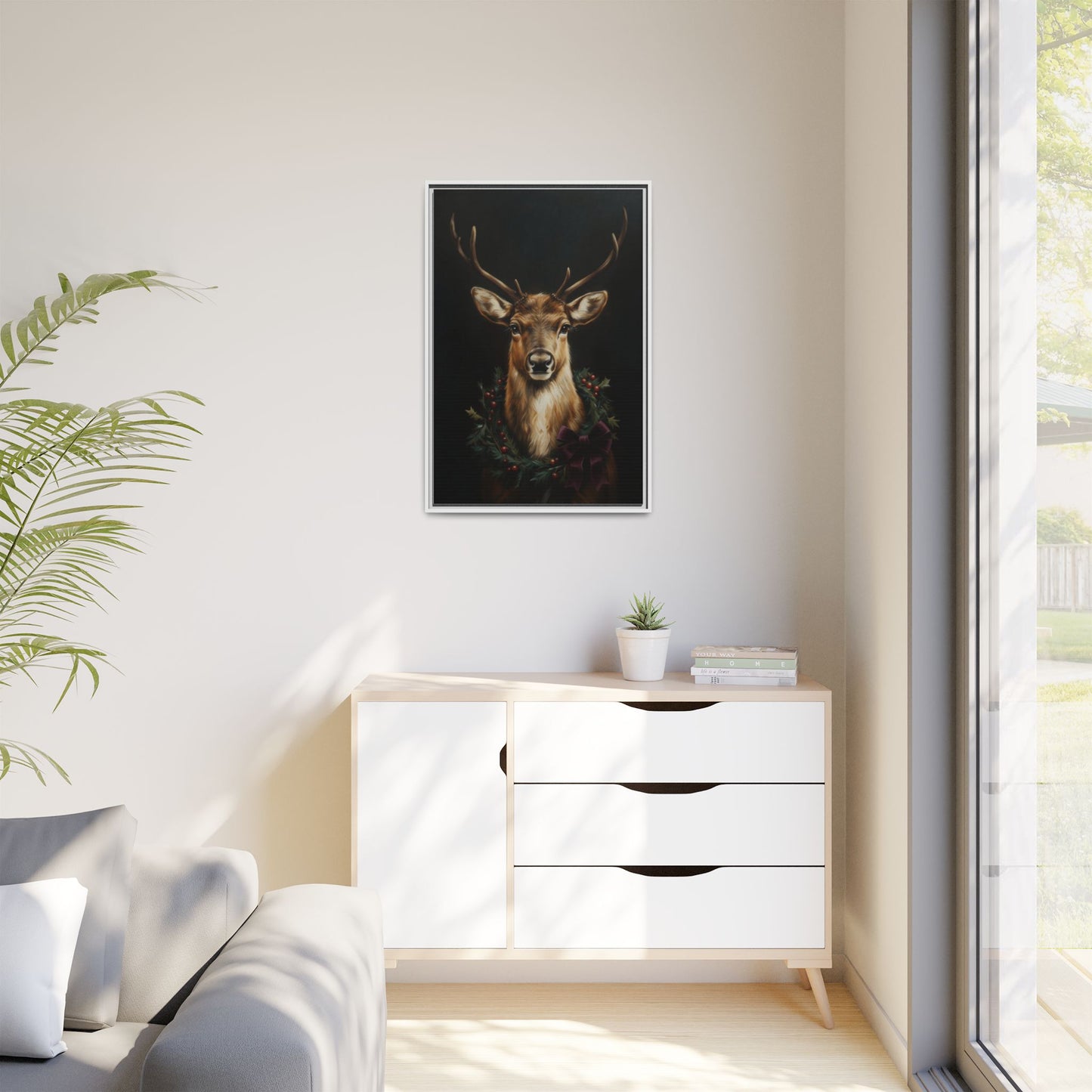 Framed Deer and Wreath Canvas Print
