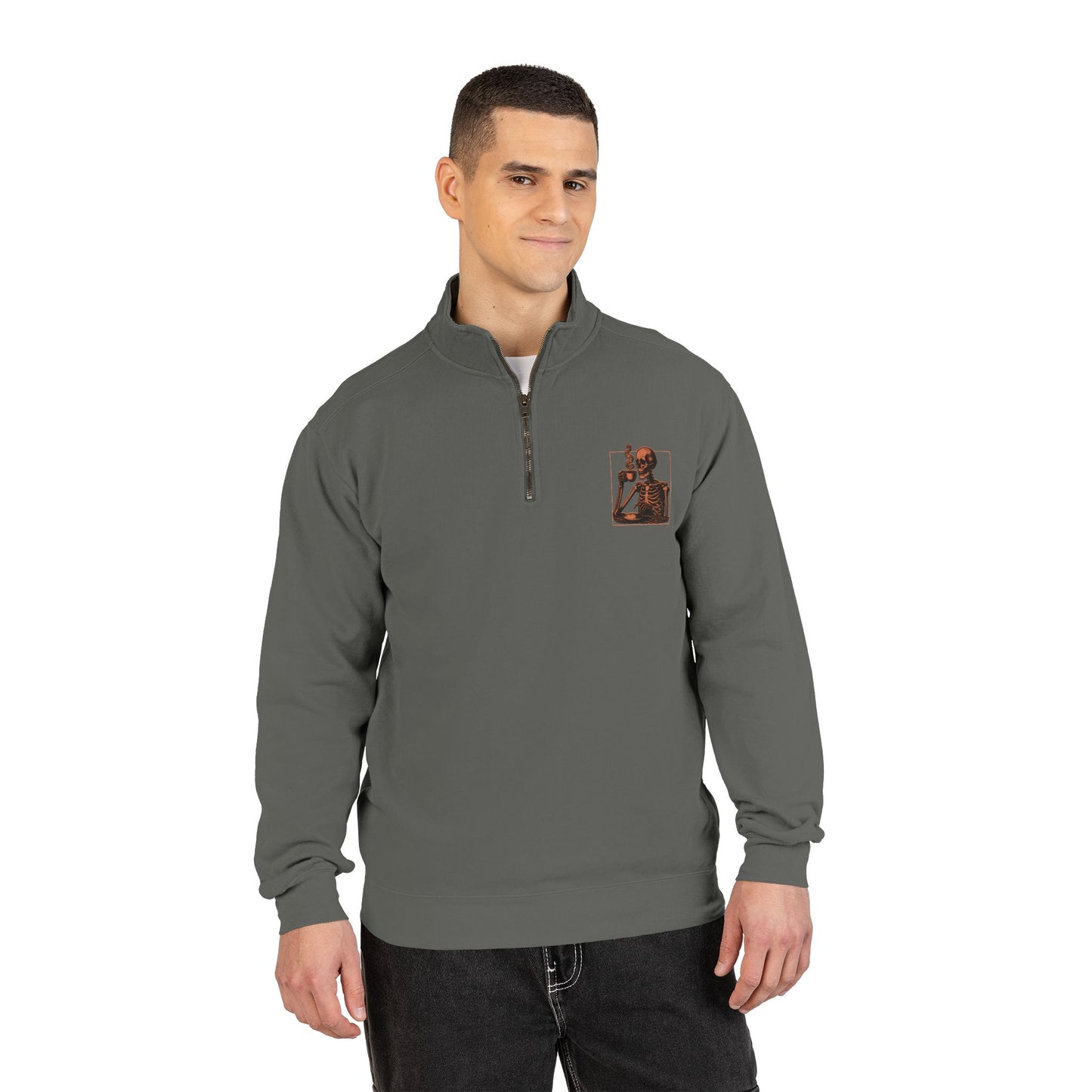 Death Before Decaf Quarter-Zip Sweatshirt — Vintage Coastline Coffee Lover
