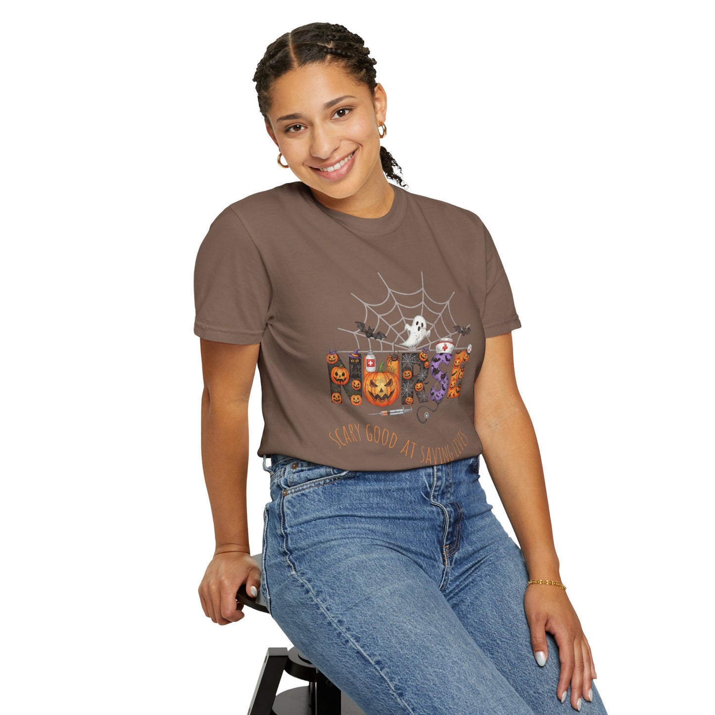 Halloween Nurse RN Garment Dyed Tee