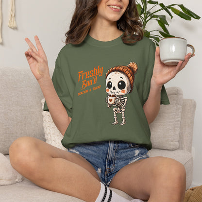 Cute Skeleton “Freshly Boo’d Coffee” Halloween T-Shirt