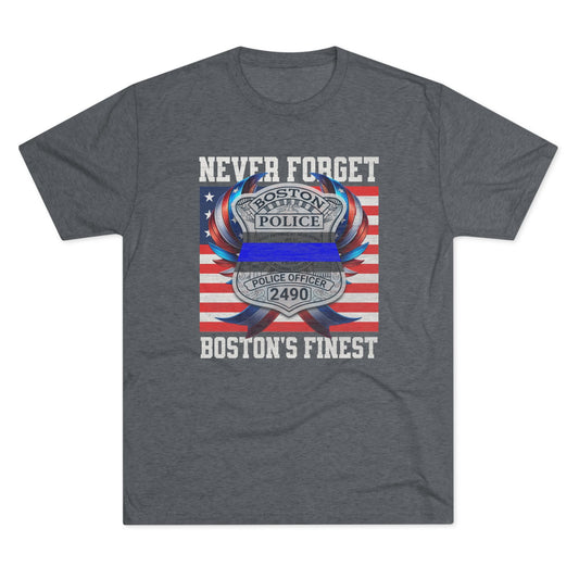 Justice for John OKeefe Tri-Blend Crew Tee, Free Karen Read Shirt, Boston Police Shield Tshirt, Badge 2490 Support Badge Design