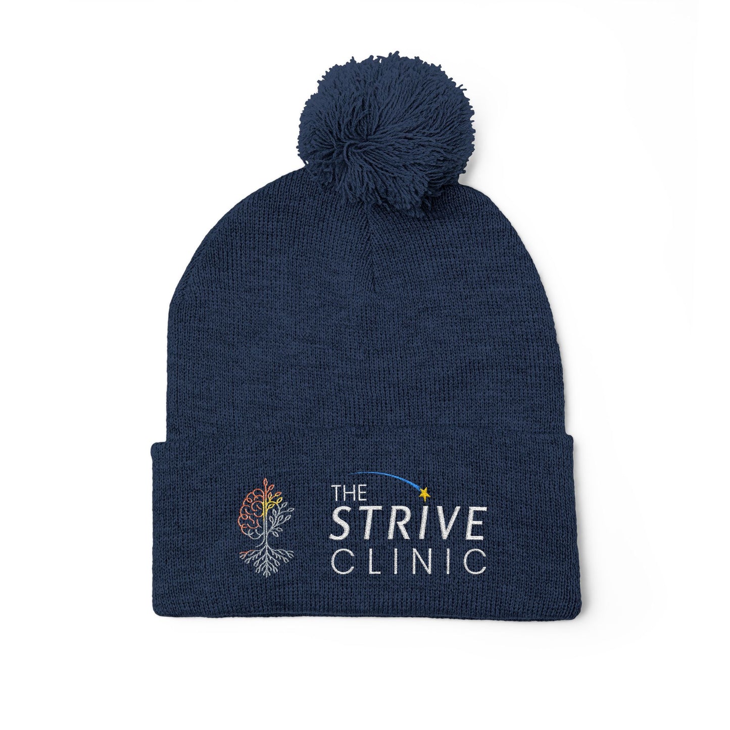Embroidered Pom-Pom Knit Cap — The Strive Clinic Logo Beanie