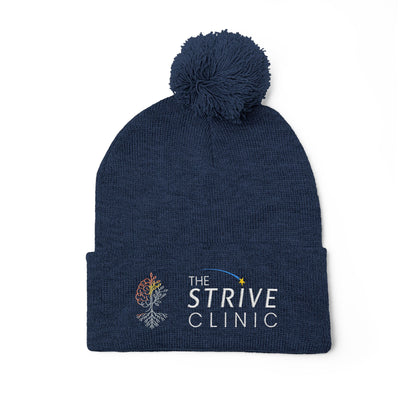 Embroidered Pom-Pom Knit Cap — The Strive Clinic Logo Beanie