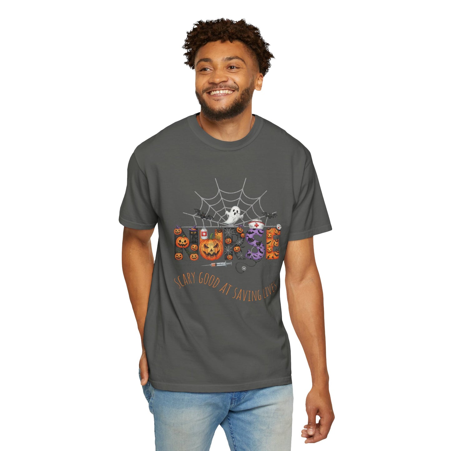 Halloween Nurse RN Garment Dyed Tee