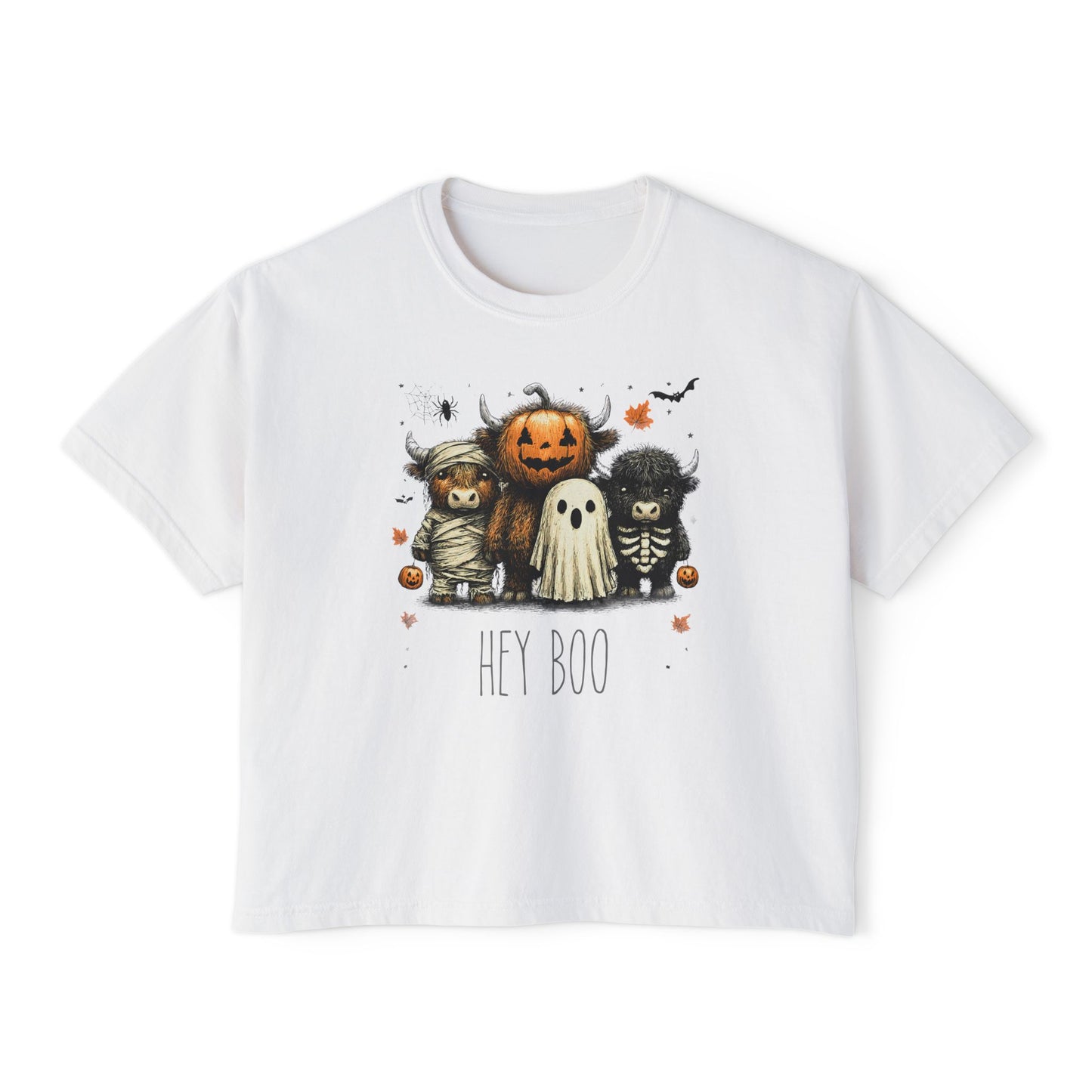 Cute Halloween Cow 'Hey Boo' Comfort Colors 3023CL Shirt, Women's Boxy Tee, Halloween Costume, Fall Outfit, Funny Animal Top, Graphic Tee