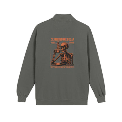 Death Before Decaf Quarter-Zip Sweatshirt — Vintage Coastline Coffee Lover