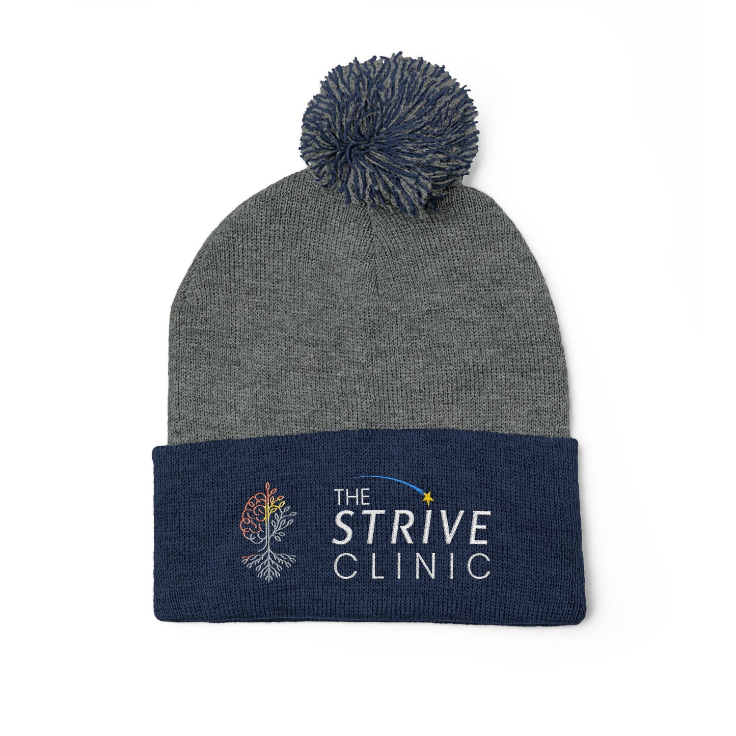 Embroidered Pom-Pom Knit Cap — The Strive Clinic Logo Beanie