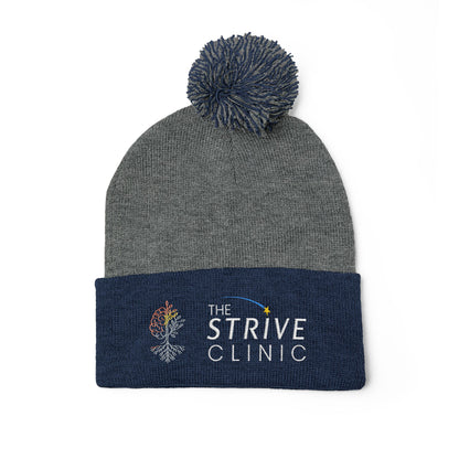 Embroidered Pom-Pom Knit Cap — The Strive Clinic Logo Beanie