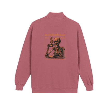 Death Before Decaf Quarter-Zip Sweatshirt — Vintage Coastline Coffee Lover