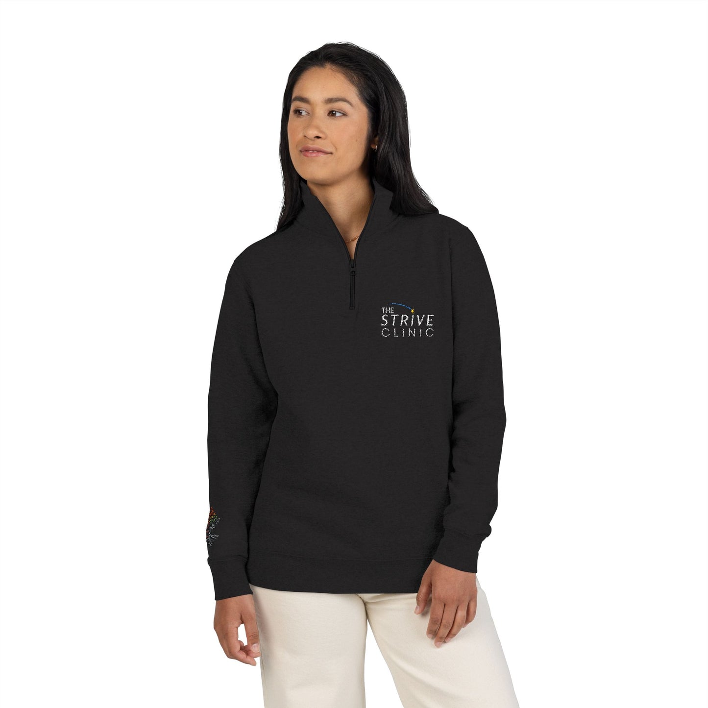 Black Cotton Heritage Embroidered Quarte Zip Fleece Pullover
