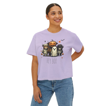 Cute Halloween Cow 'Hey Boo' Comfort Colors 3023CL Shirt, Women's Boxy Tee, Halloween Costume, Fall Outfit, Funny Animal Top, Graphic Tee