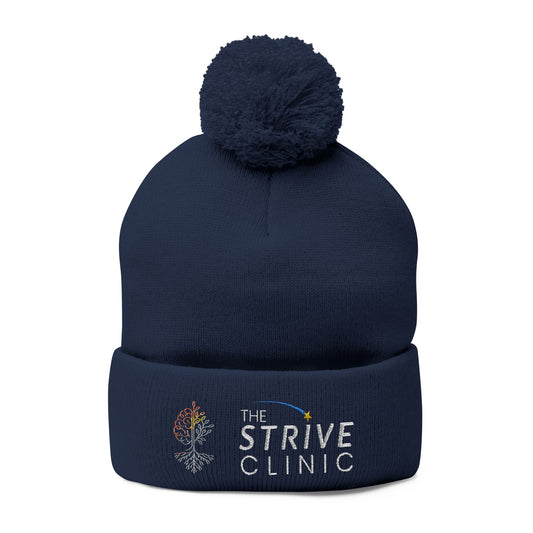 Embroidered Pom-Pom Knit Cap — The Strive Clinic Logo Beanie