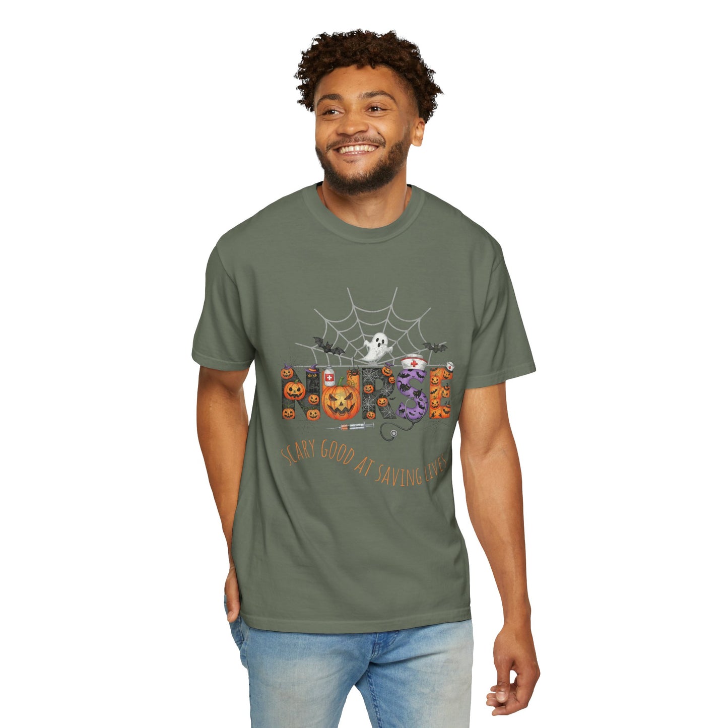 Halloween Nurse RN Garment Dyed Tee