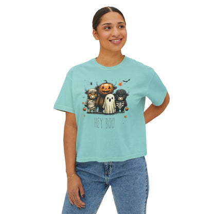 Cute Halloween Cow 'Hey Boo' Comfort Colors 3023CL Shirt, Women's Boxy Tee, Halloween Costume, Fall Outfit, Funny Animal Top, Graphic Tee