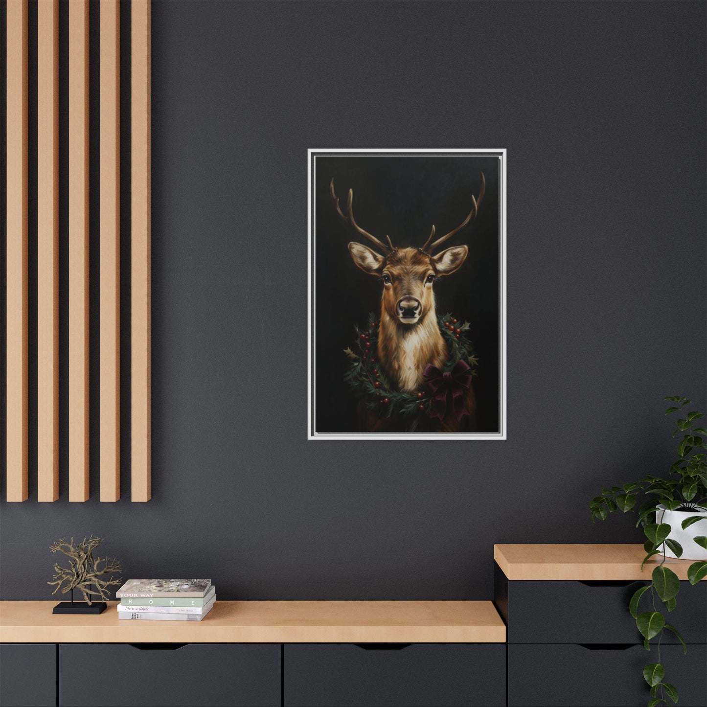 Framed Deer and Wreath Canvas Print