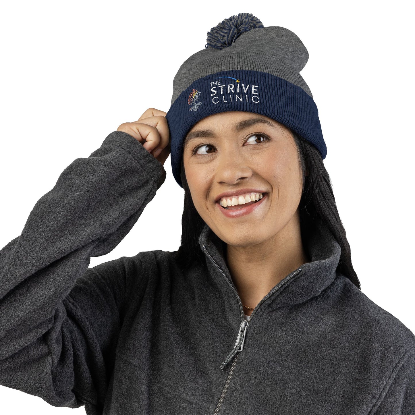 Embroidered Pom-Pom Knit Cap — The Strive Clinic Logo Beanie