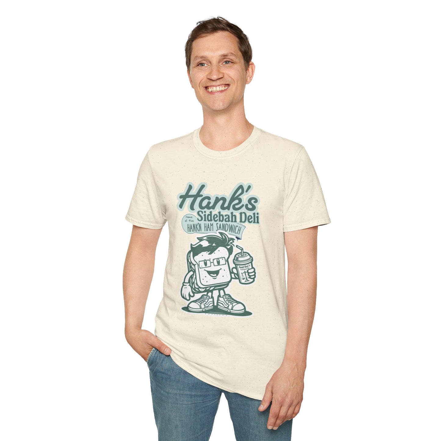 Hank's Sidebah Deli, Karen Read Trial Humor Unisex Softstyle Tee