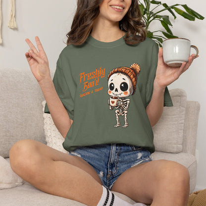 Cute Skeleton “Freshly Boo’d Coffee” Halloween T-Shirt