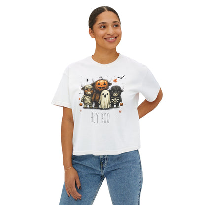 Cute Halloween Cow 'Hey Boo' Comfort Colors 3023CL Shirt, Women's Boxy Tee, Halloween Costume, Fall Outfit, Funny Animal Top, Graphic Tee