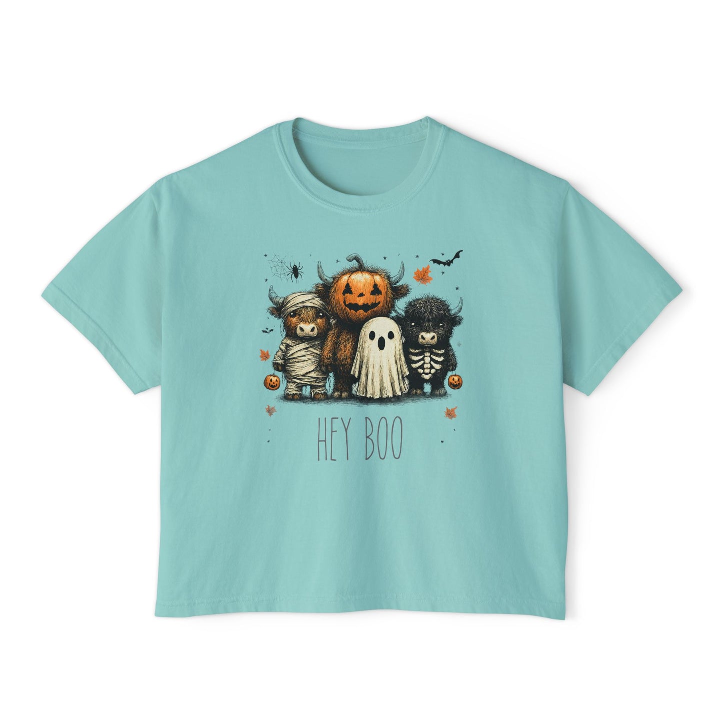 Cute Halloween Cow 'Hey Boo' Comfort Colors 3023CL Shirt, Women's Boxy Tee, Halloween Costume, Fall Outfit, Funny Animal Top, Graphic Tee