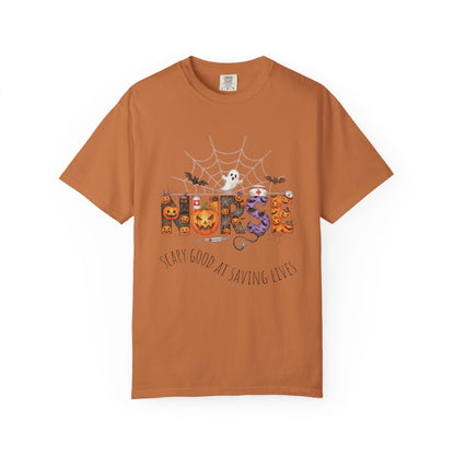 Halloween Nurse RN Garment Dyed Tee