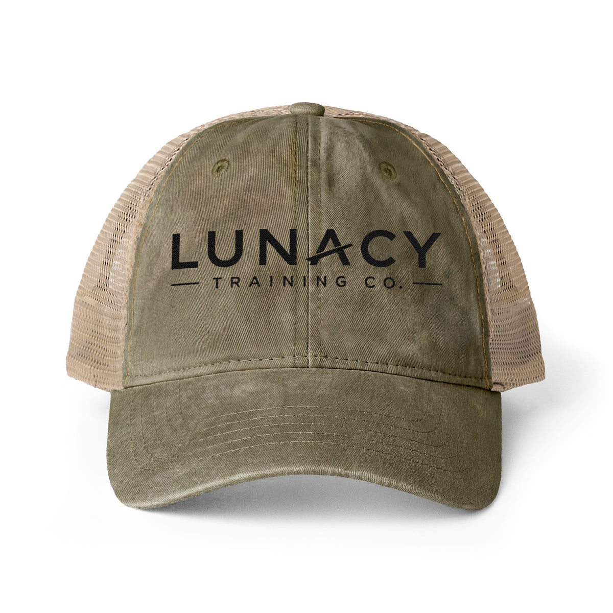 Washed Mesh-Back Ponytail Hat with Black LUNACY embroidery