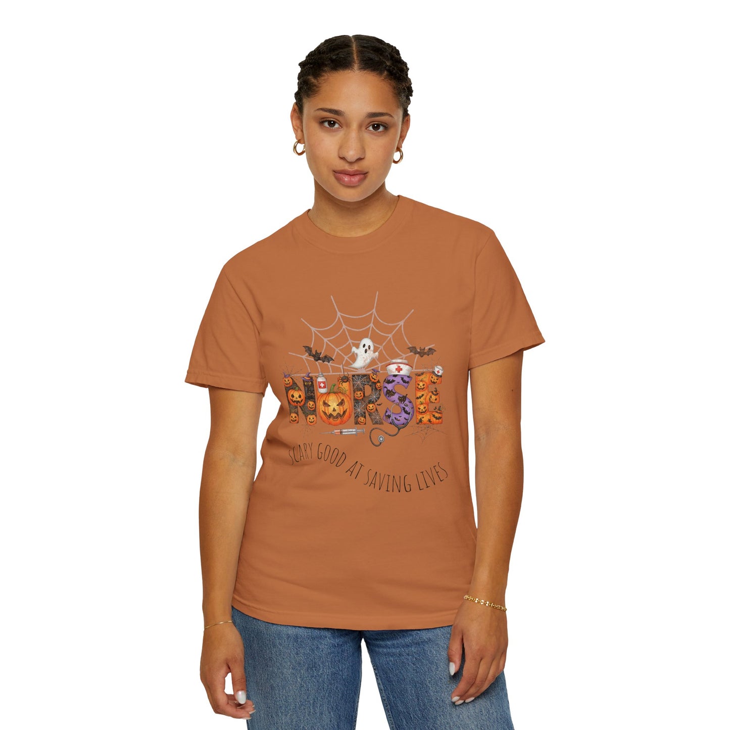 Halloween Nurse RN Garment Dyed Tee