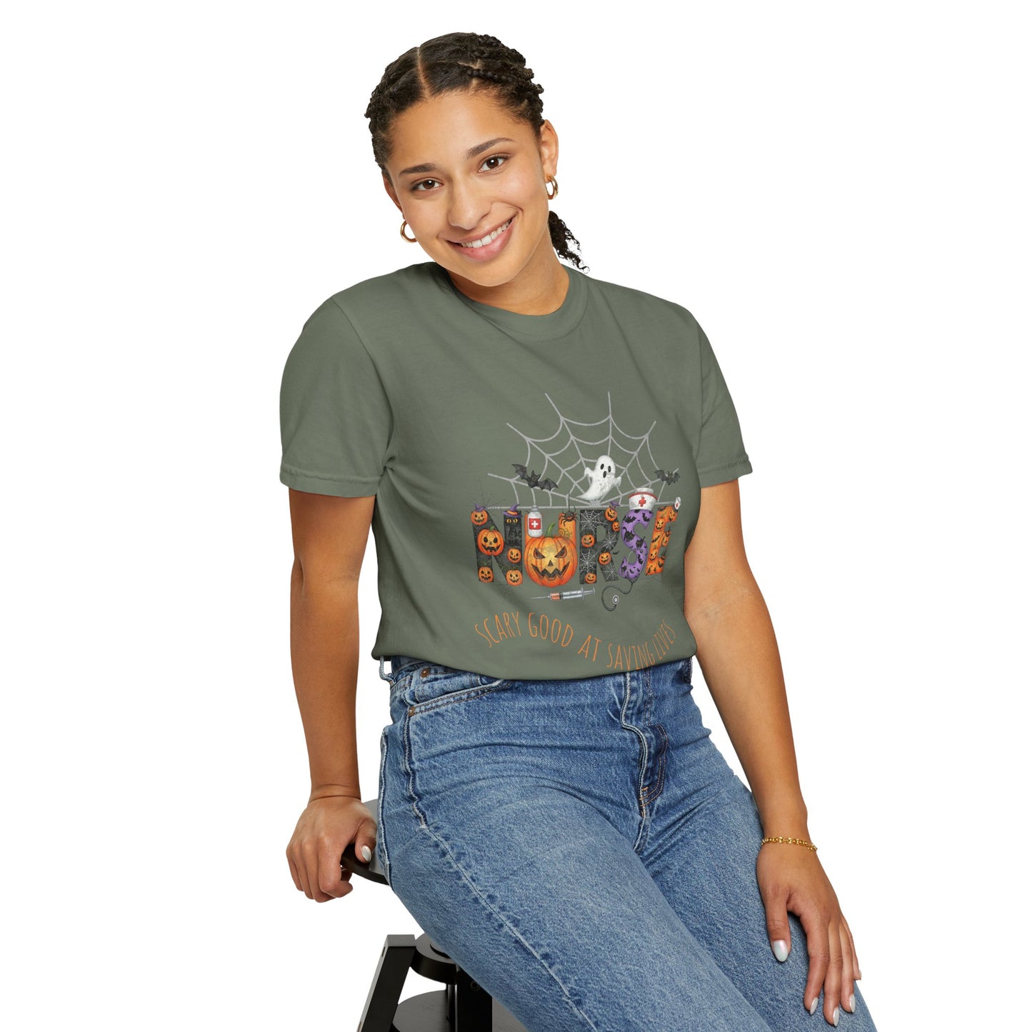 Halloween Nurse RN Garment Dyed Tee