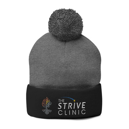 Embroidered Pom-Pom Knit Cap — The Strive Clinic Logo Beanie