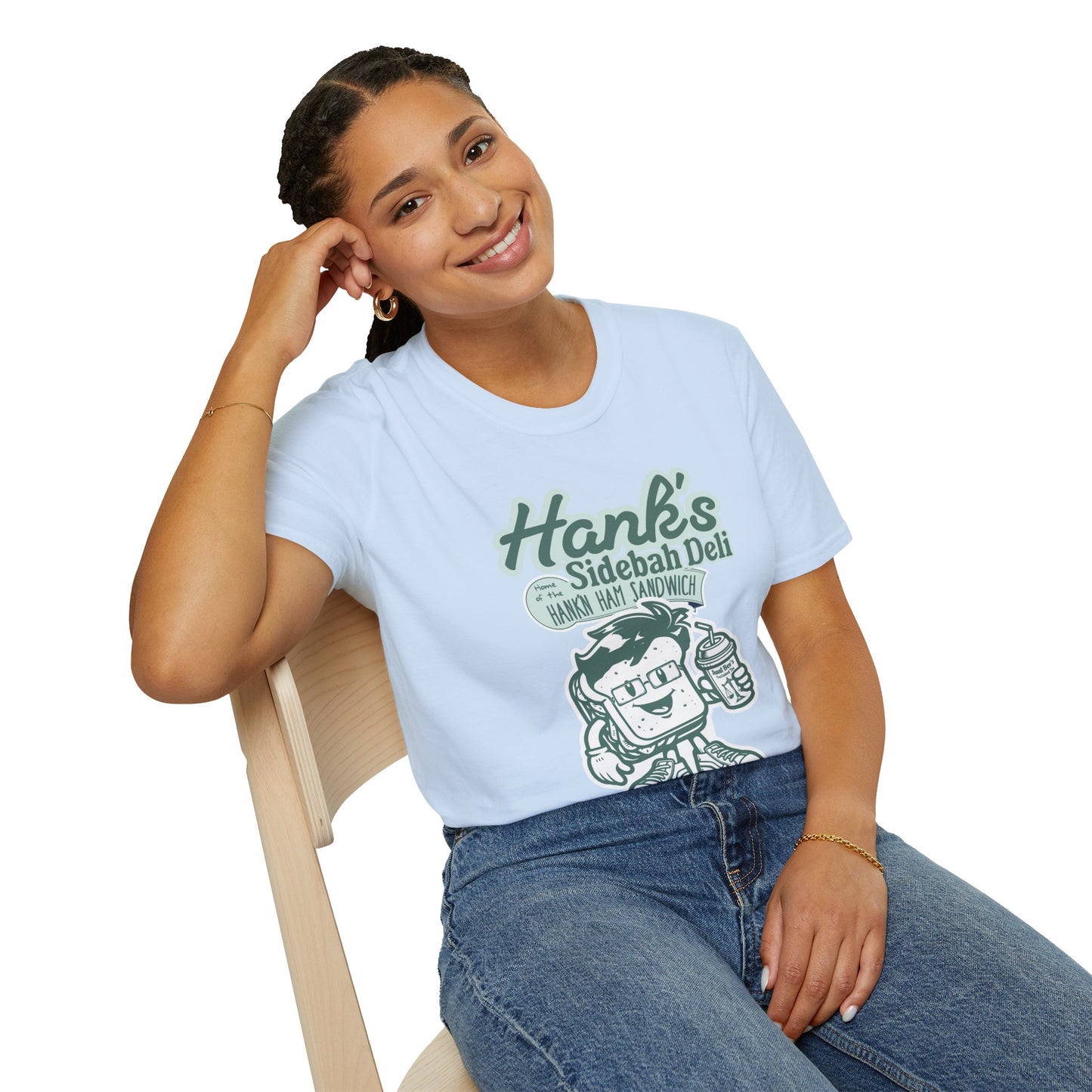 Hank's Sidebah Deli, Karen Read Trial Humor Unisex Softstyle Tee