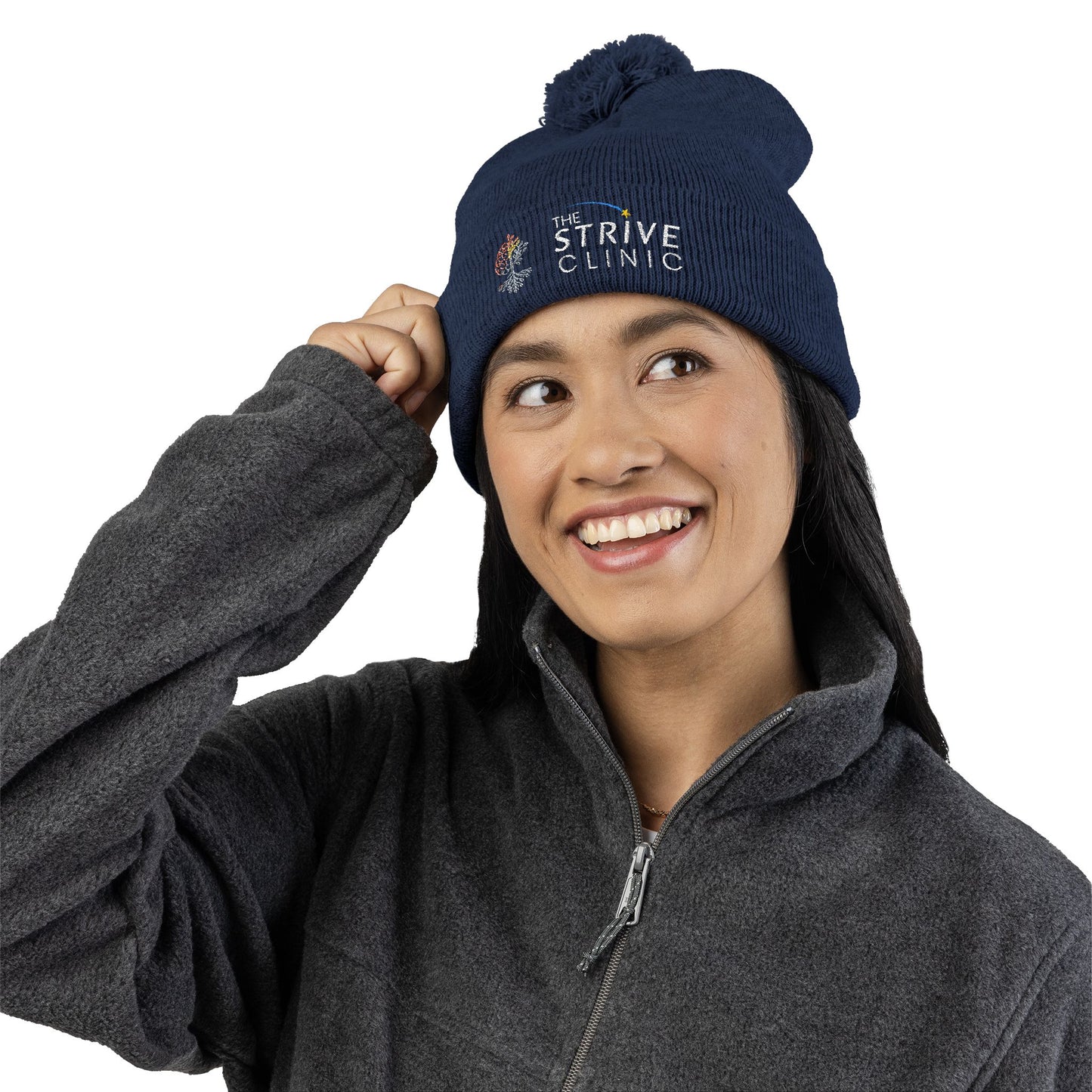 Embroidered Pom-Pom Knit Cap — The Strive Clinic Logo Beanie