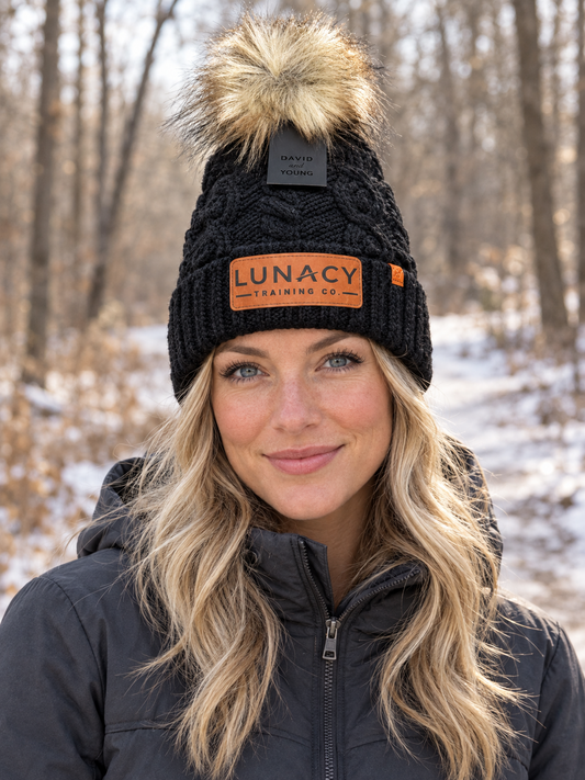 Popcorn Trim Knit Beanie with Faux Fur Pom