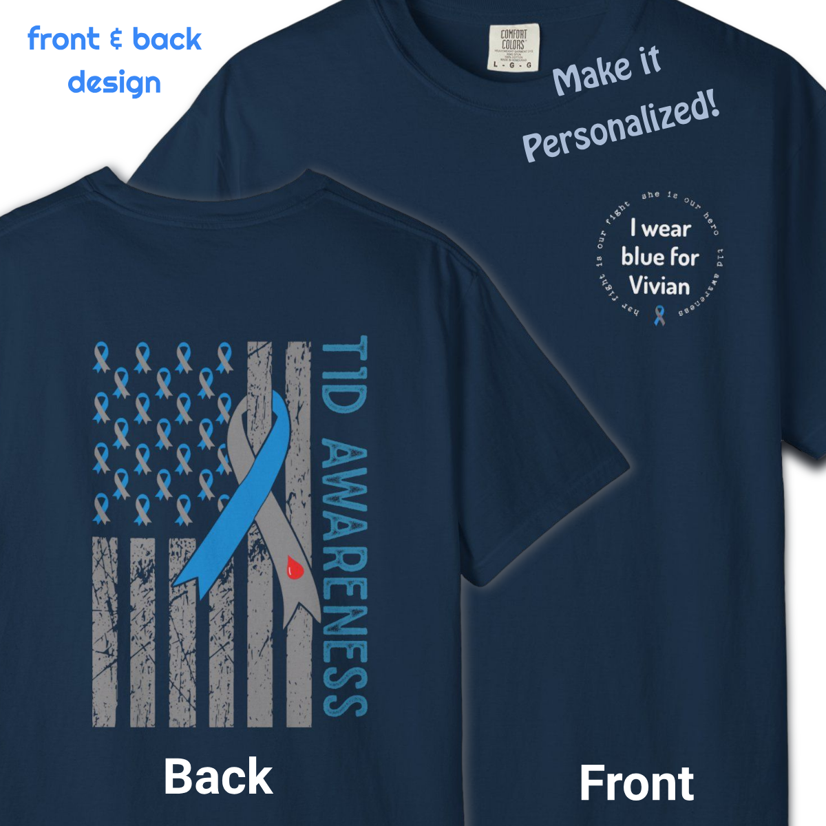 Personalized  — TID Awareness Wear Blue Tee